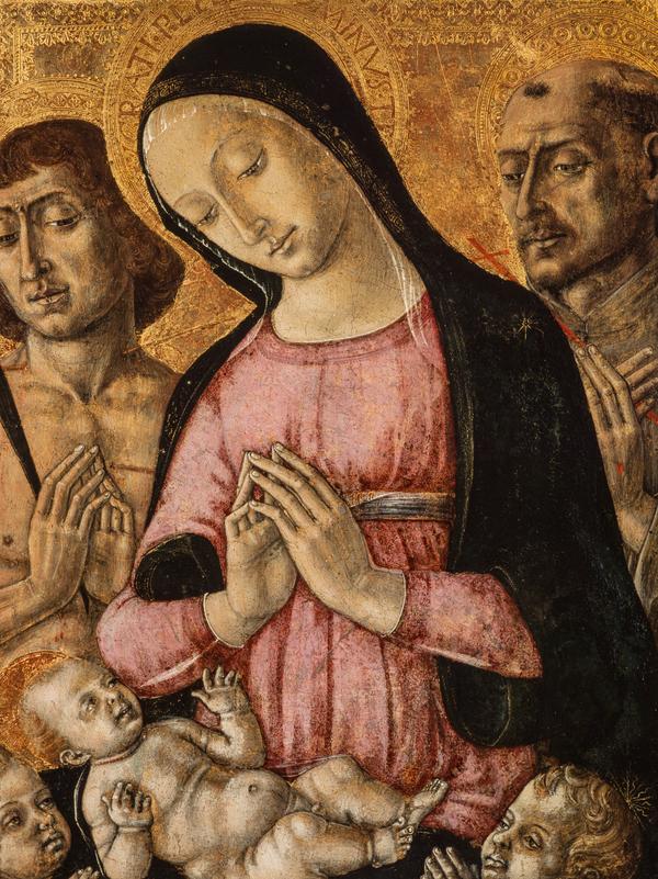 Matka Boska z Dzieciątkiem, święty Sebastian, święty Franciszek i anioły - Matteo di Giovanni