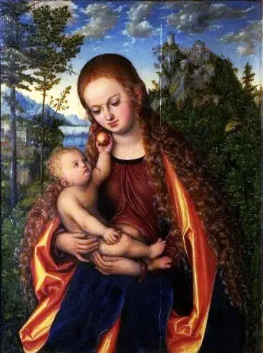 Matka Boska z Dzieciątkiem na wspaniałym krajobrazie - Lucas Cranach Starszy