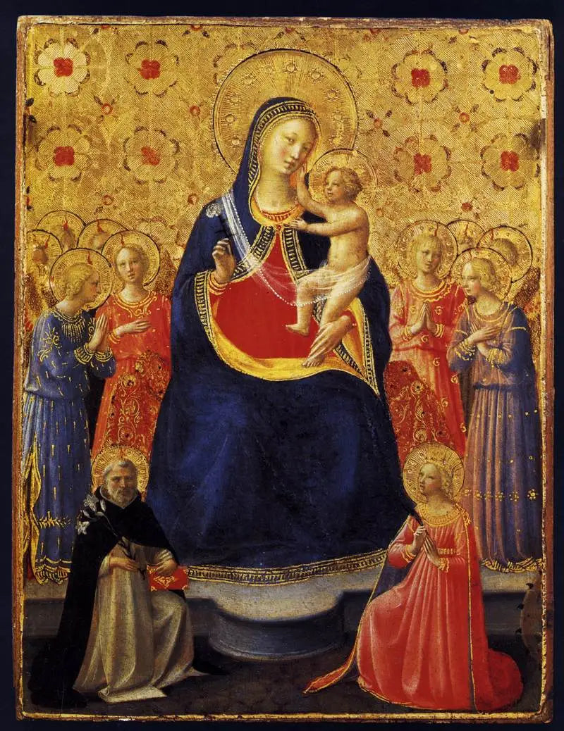 Dziewica z Dzieciątkiem na tronie z dziewięcioma aniołami oraz świętymi Dominikiem i Katarzyną z Aleksandrii - Fra Angelico
