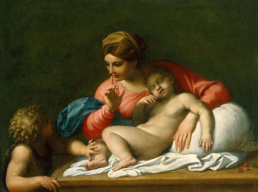 Matka Boska z Dzieciątkiem Śpiącym z młodym świętym Janem Chrzcicielem („Il Silenzio”) - Annibale Carracci
