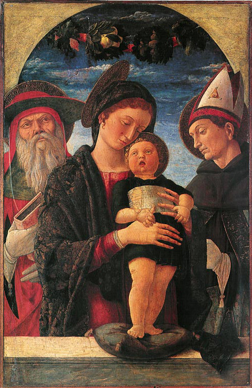 Matka Boska z Dzieciątkiem między świętym Jerzym a świętym Ludwikiem z Tuluzy - Andrea Mantegna