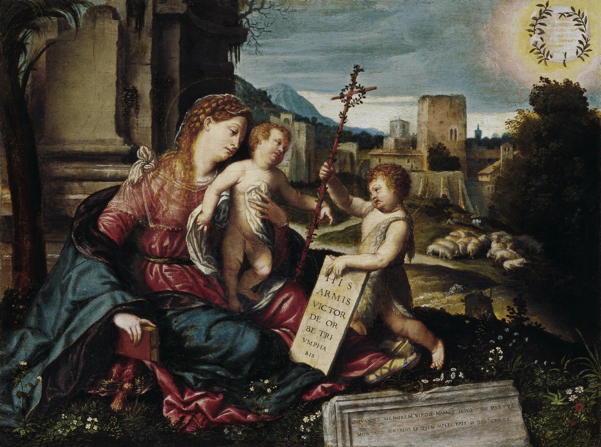 La Vierge à l'Enfant et le jeune saint Jean - Alessandro Bonvicino image 1 copie peinte à la main à l’huile