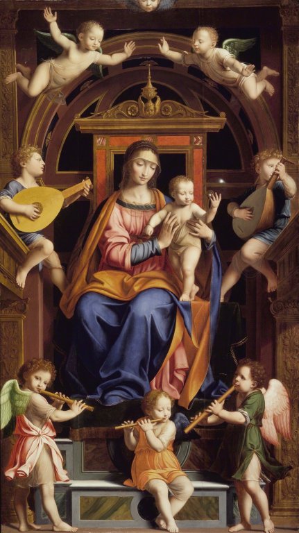 Matka Boska z Dzieciątkiem na tronie z aniołami - Bernardino Luini