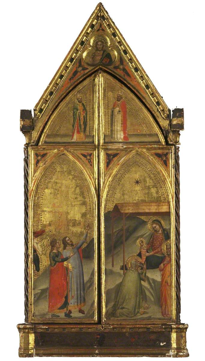 Matka Boska z Dzieciątkiem na tronie z świętymi (zamknięty triptyk) - Bernardo Daddi