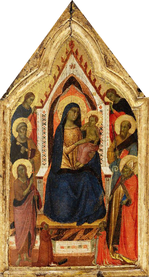 La Vierge à l’Enfant trônant flanquée des saints Jean-Baptiste Pierre Paul et Zénobe (?) et de deux anges en dessous