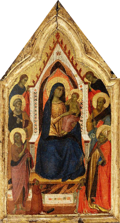 La Vierge à l’Enfant trônant flanquée des saints Jean-Baptiste Pierre Paul et Zénobe (?) et de deux anges en dessous