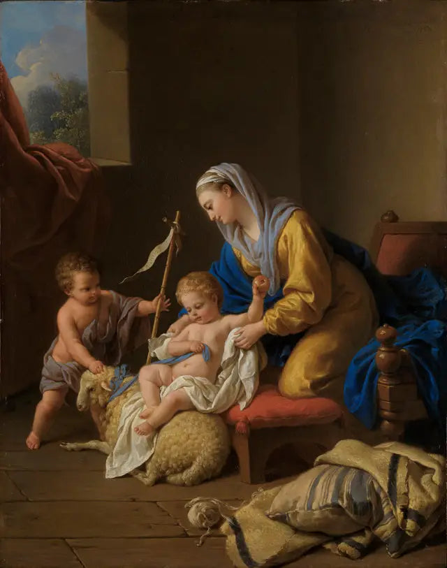 Dziewica bawi się z małym Jezusem, małym Świętym Janem z owcą - Louis Jean François Lagrenée