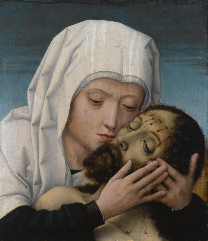 Matka Boska całująca głowę zmarłego Chrystusa. - Gérard David
