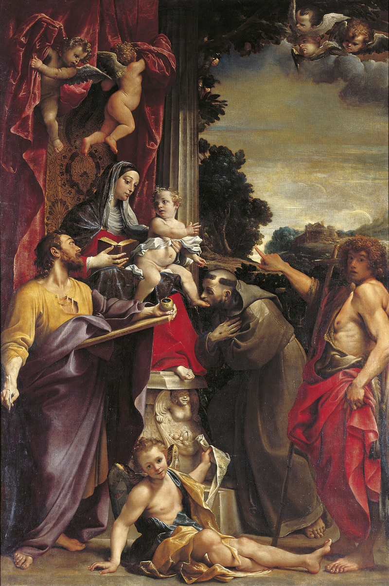 Matka Boska na tronie z świętym Mateuszem - Annibale Carracci