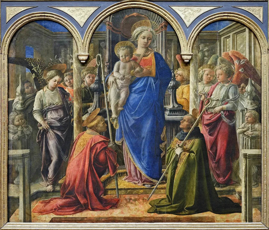 Maria i Dzieciątko otoczone aniołami, świętym Fredianem i świętym Augustynem - Fra Filippo Lippi