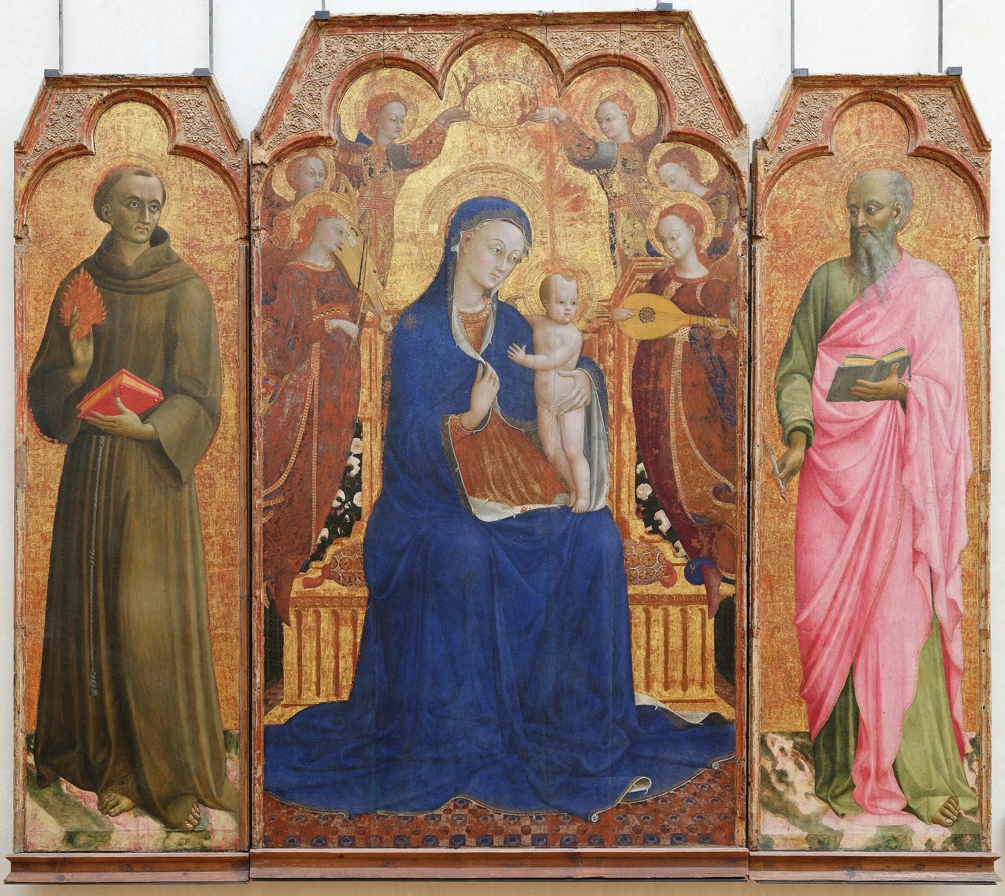 La Vierge et l'Enfant entourés d'anges, Saint Antoine de Padoue et Saint Jean l'Évangéliste - Sassetta image 1 copie de tableau peinte à la main