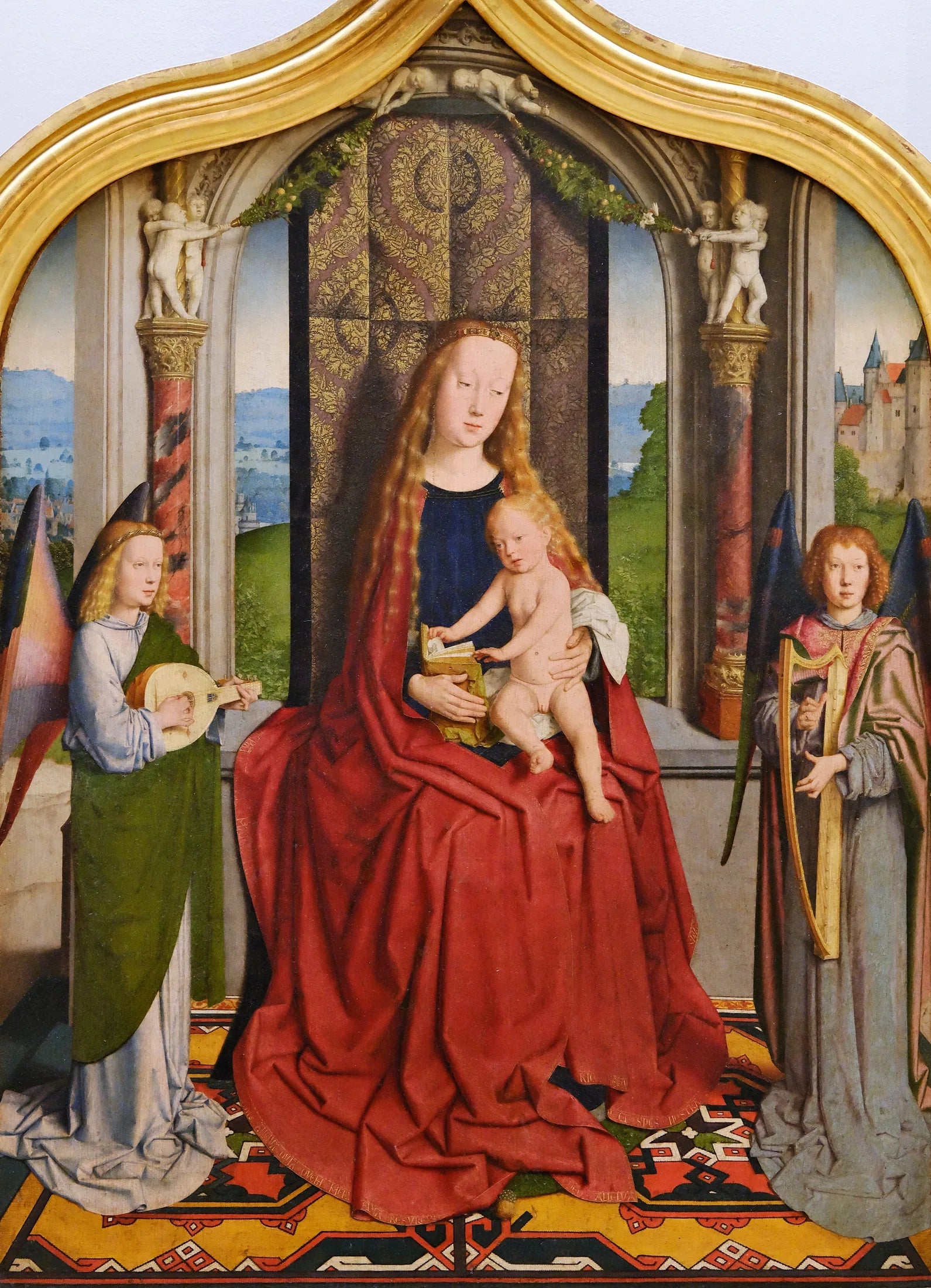 La Vierge et l'Enfant trônant en reine du ciel, entre deux anges musiciens - Gérard David image 1 reproduction artisanale de tableau