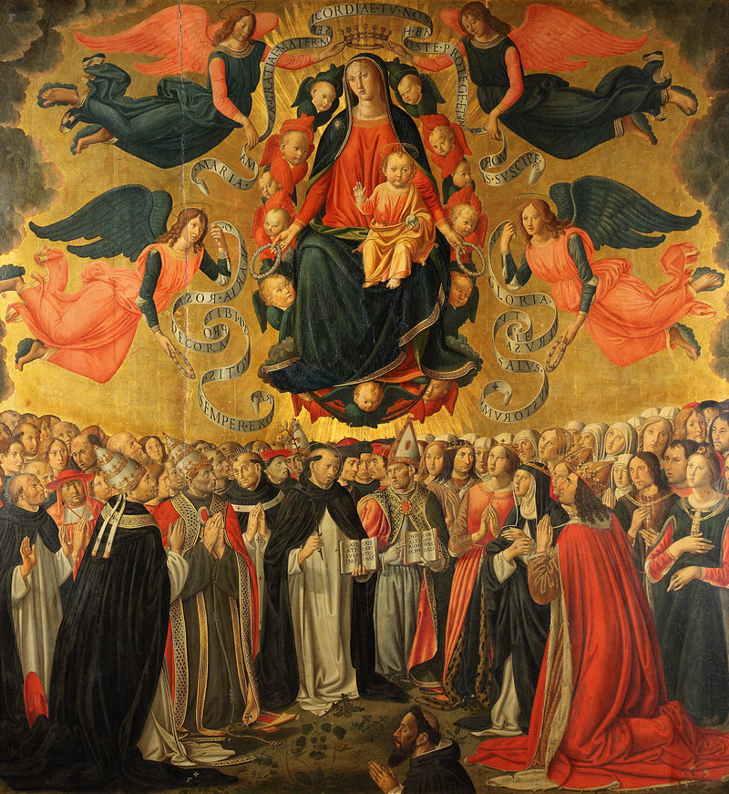 Maria Panna z Dzieciątkiem Jezus w chwale, adorowana przez anioły, świętych, modlitwy i fundatora. - Cosimo Rosselli