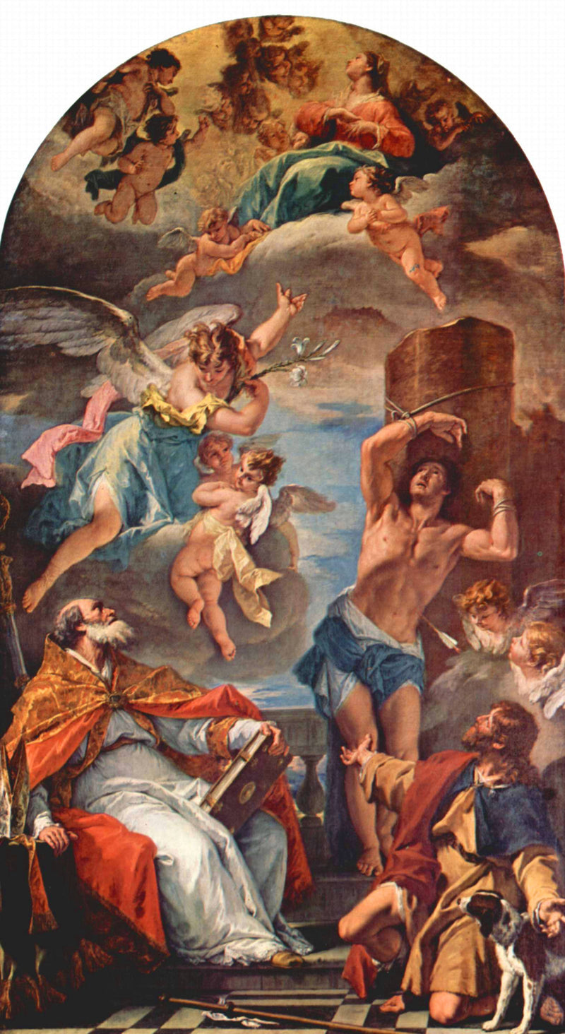 Maria Panna w chwale z archaniołem Gabriela i świętym Euzebiuszem, świętym Sebastianem i świętym Rochiem - Sebastiano Ricci
