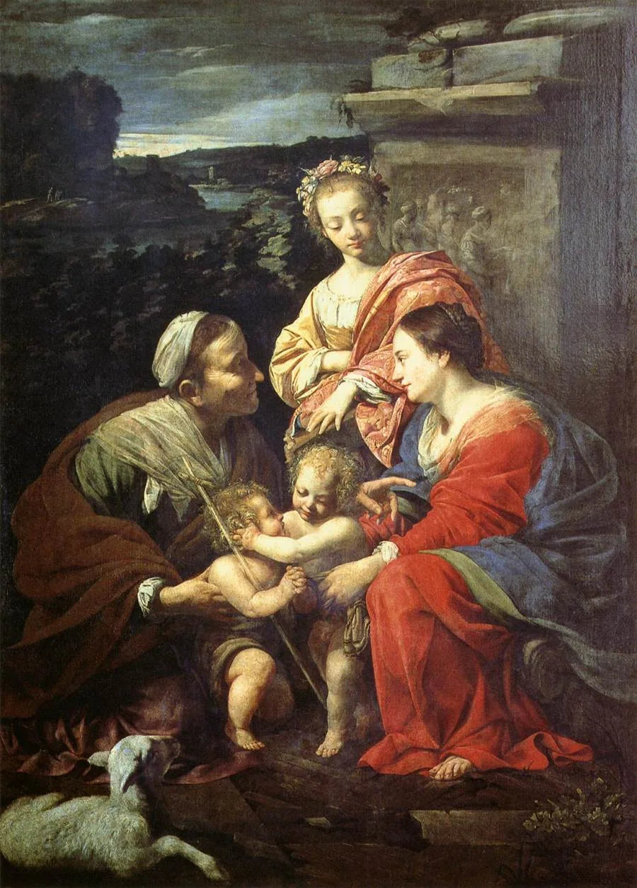 Matka Boska Maria i Dzieciątko Jezus z Świętą Elżbietą, Świętym Janem Chrzcicielem i Świętą Katarzyną - Simon Vouet