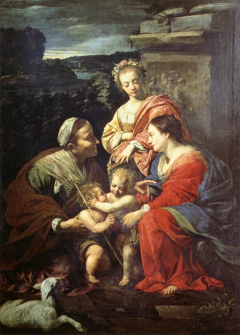 Matka Boska Maria i Dzieciątko Jezus z Świętą Elżbietą, Świętym Janem Chrzcicielem i Świętą Katarzyną - Simon Vouet