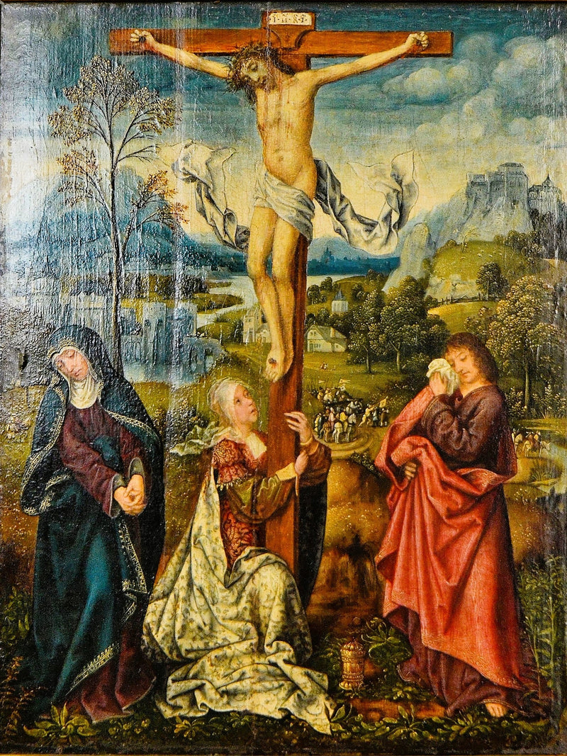 Matka Boska, Maria Magdalena i święty Jan u stóp Krzyża - Quentin Metsys