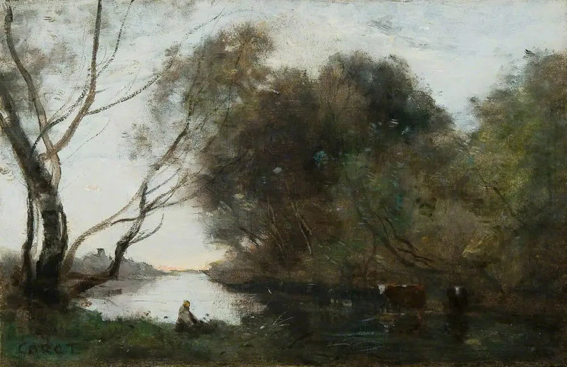 Lac: Zachód słońca - Jean-Baptiste Camille Corot