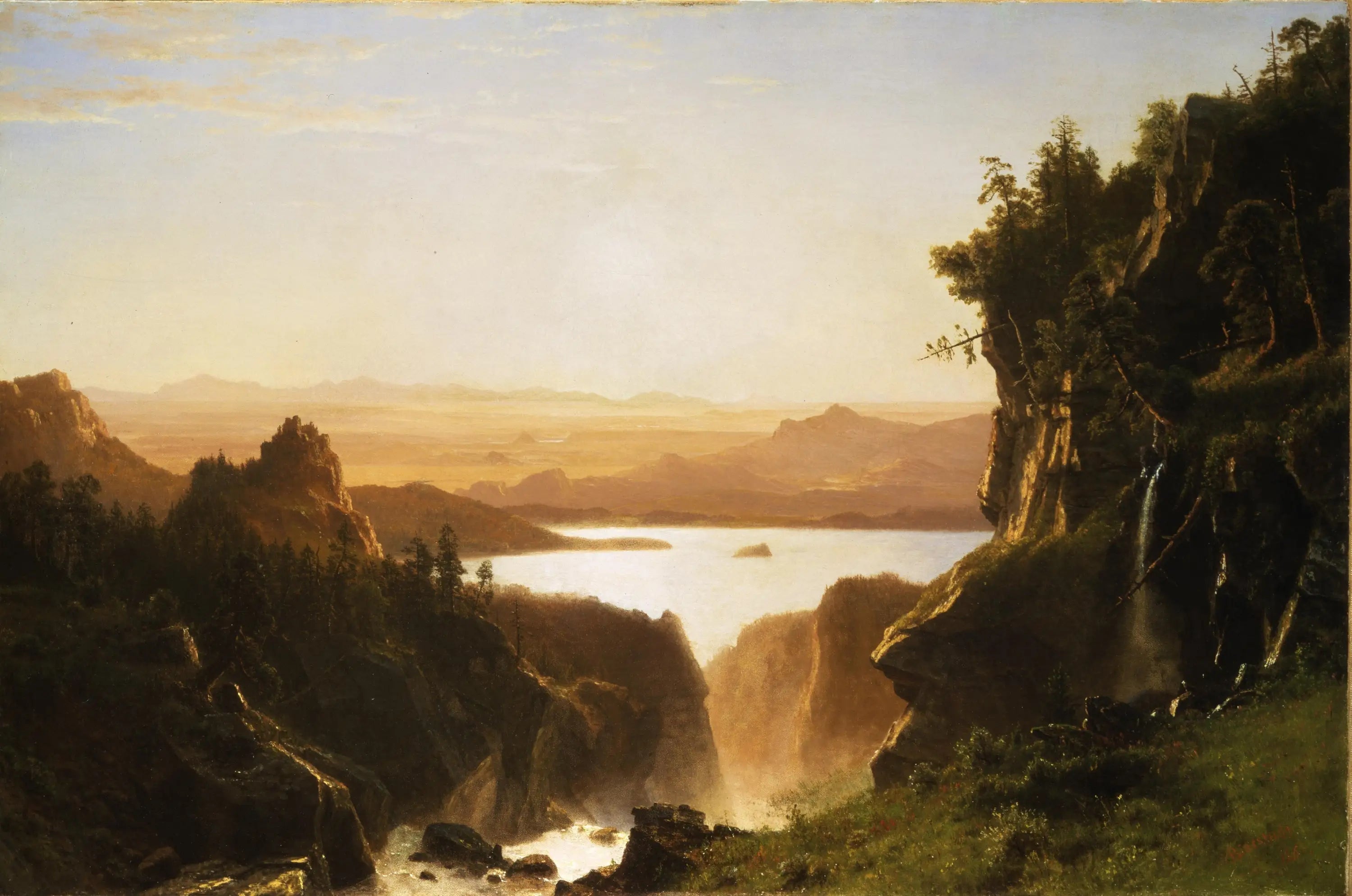 Lac Island, chaîne de Wind River, Wyoming - Albert Bierstadt image 1 reproduction artisanale de tableau