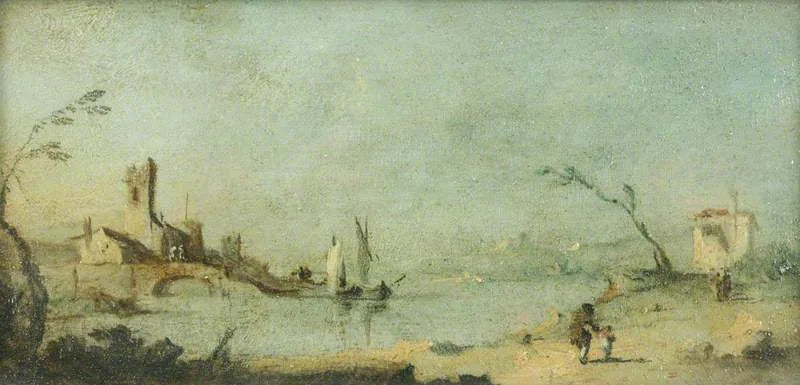 Laguna Capriccio z kościołem i mostem - Francesco Guardi