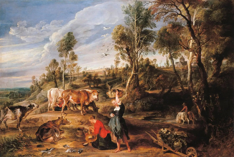 Mleczarki z bydłem na krajobrazie, „La Ferme de Laeken” - Peter Paul Rubens
