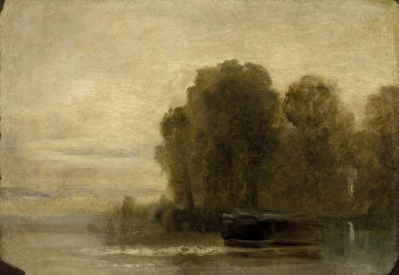 Jezioro lub rzeka z drzewami po prawej stronie - J. M. W. Turner