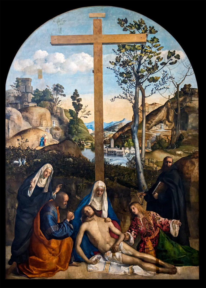 Lamentacja nad martwym Chrystusem z Józefem z Arymatei, Maryją i Marią Magdaleną, między świętą Martą a Filippo Beniziem - Giovanni Bellini
