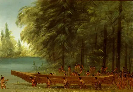 Wypuszczenie kajaka - Indianie Nayas - George Catlin