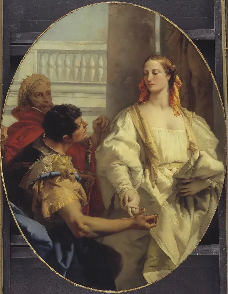 Latinus ofiarowuje swoją córkę Lavinię Eneaszowi w małżeństwie - Giovanni Battista Tiepolo