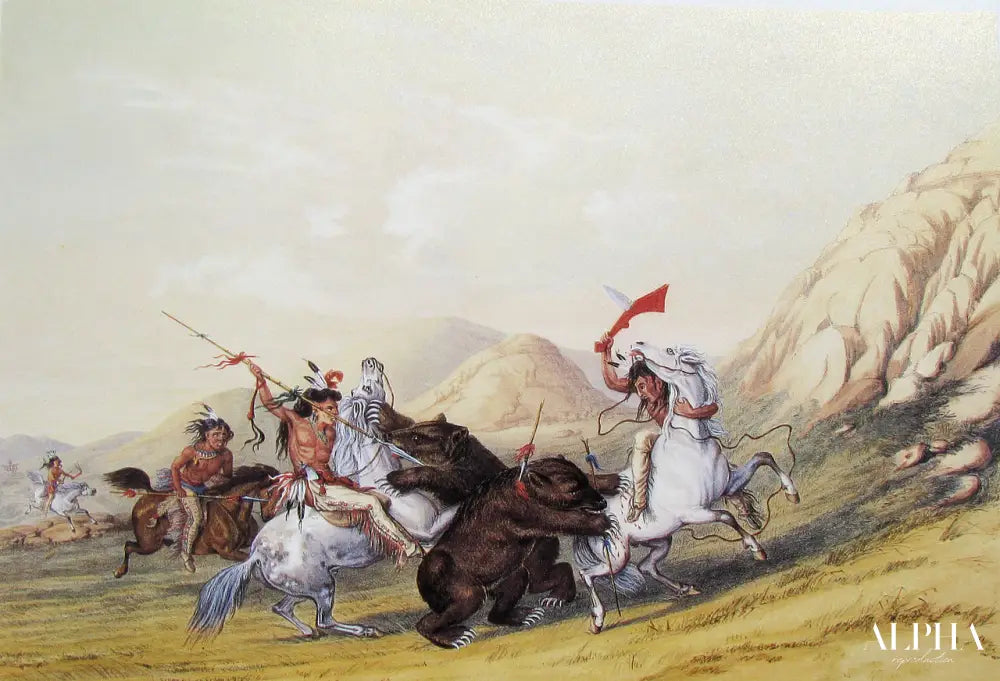 Attacking the Grizzly Bear - George Catlin - Reproductions de tableaux et peintures haut de gamme