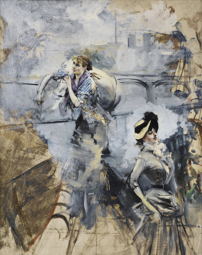 Lavandière i młoda brunetka nad brzegiem Sekwany, Paryż - Giovanni Boldini