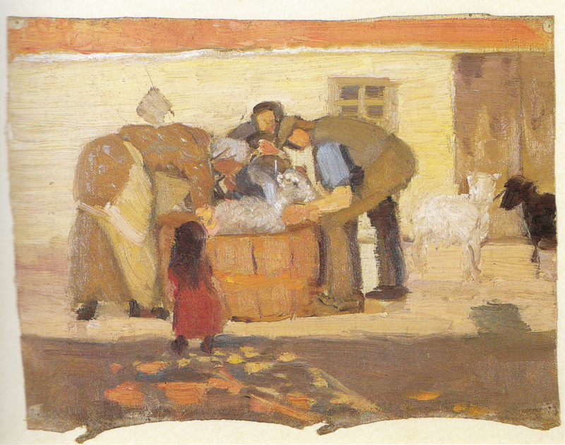 Mycie owiec przed domem - Anna Ancher