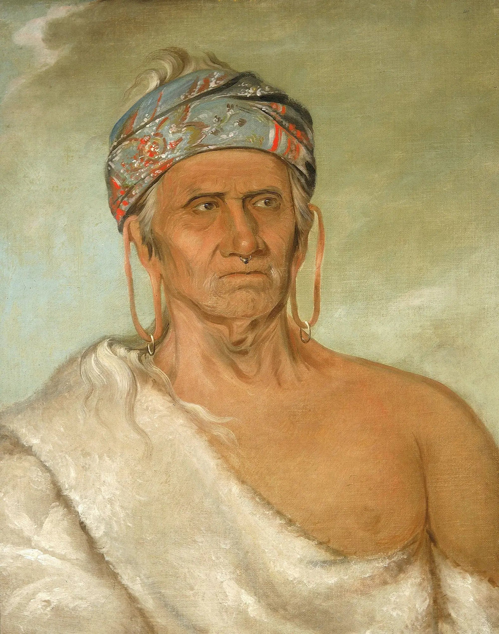 Lay-láw-she-kaw, remonte la rivière, un vieux chef - George Catlin image 1 copie peinte à la main à l’huile