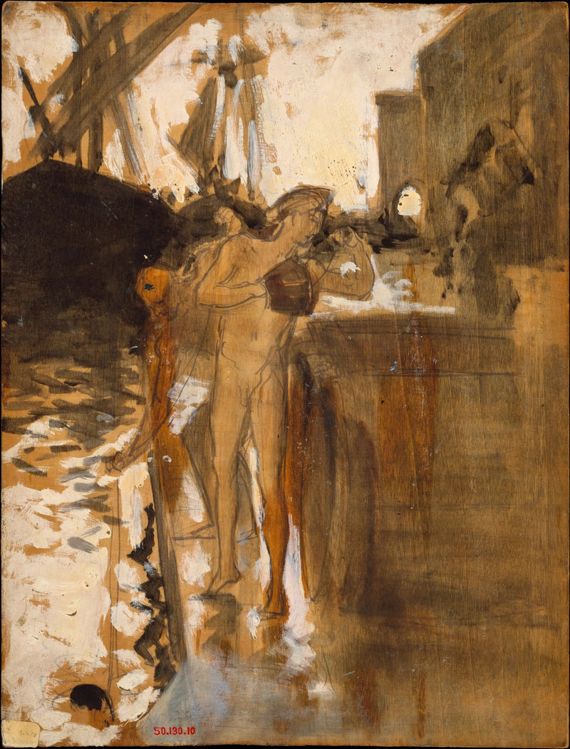 Balkon, Hiszpania [i] Dwie nagie kąpiące się stojące na molo - John Singer Sargent