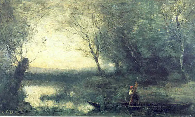Łódka, wieczorem - Jean-Baptiste Camille Corot