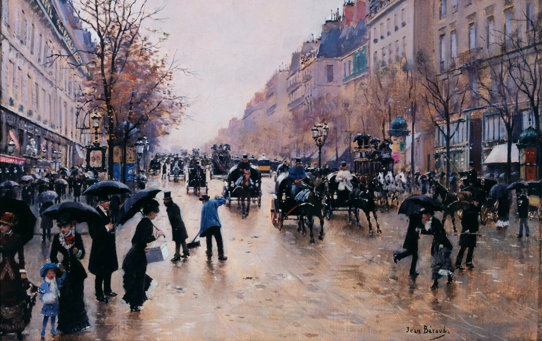 Le boulevard Poissonnière sous la pluie - Jean Béraud image 1 reproduction artisanale de tableau