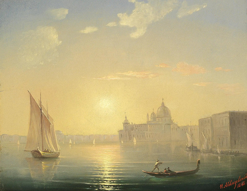 Kanał Grande z widokiem na Santa Maria della Salute o zachodzie słońca. - Iwan Aiwaszkiewicz