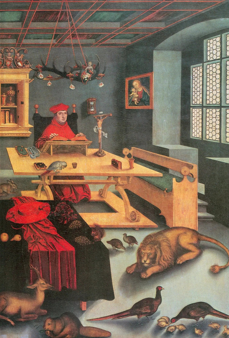 Kardynał Albrecht Brandenburgski w roli Świętego Hieronima - Lucas Cranach Starszy
