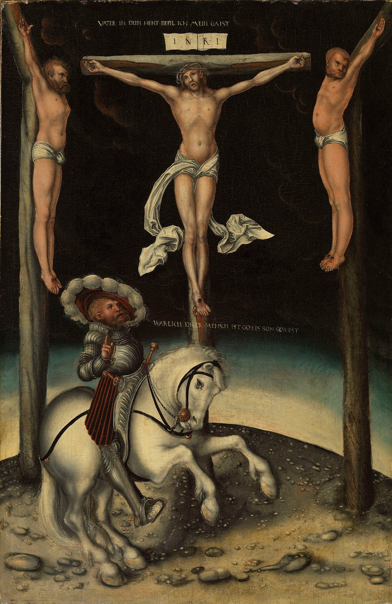 Centurion Longin wśród krzyży Chrystusa i dwóch łotrów - Lucas Cranach Starszy