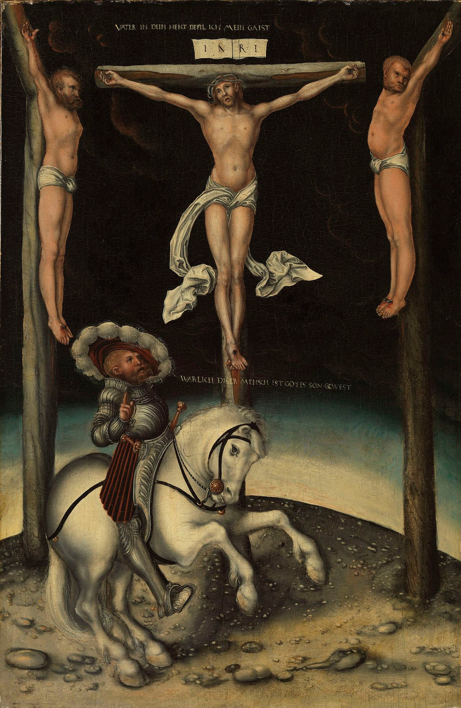 Centurion Longin wśród krzyży Chrystusa i dwóch łotrów - Lucas Cranach Starszy
