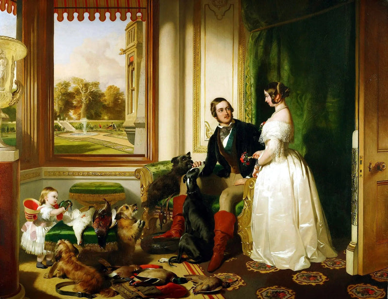 Zamek Windsor w czasach nowożytnych; królowa Wiktoria, książę Albert i Victoria, księżniczka królewska - Edwin Henry Landseer