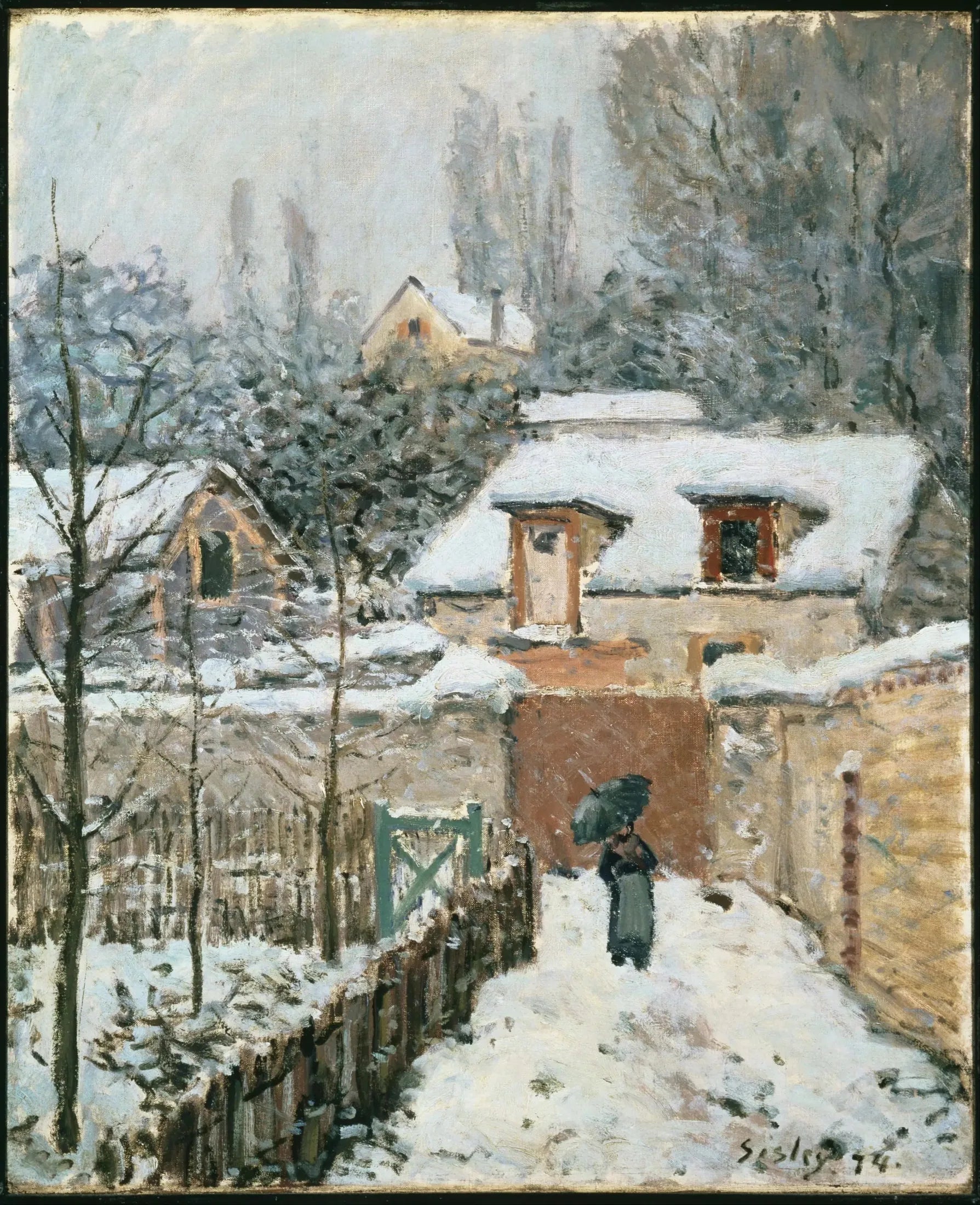 Le Chemin de l'Étarché sous la neige à Louveciennes - Alfred Sisley image 1 copie de tableau peinte à la main