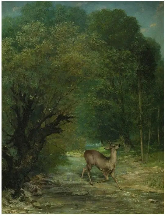Jelen polowany na słuchach, wiosna - Gustave Courbet