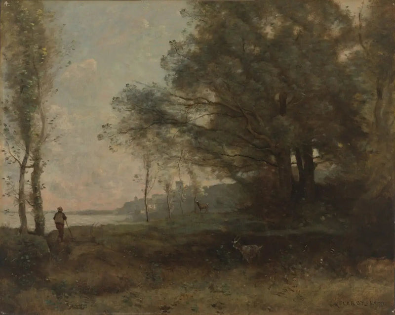 Chłopiec pasący owce z widokiem na zatokę - Jean-Baptiste Camille Corot