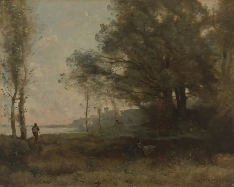 Chłopiec pasący owce z widokiem na zatokę - Jean-Baptiste Camille Corot