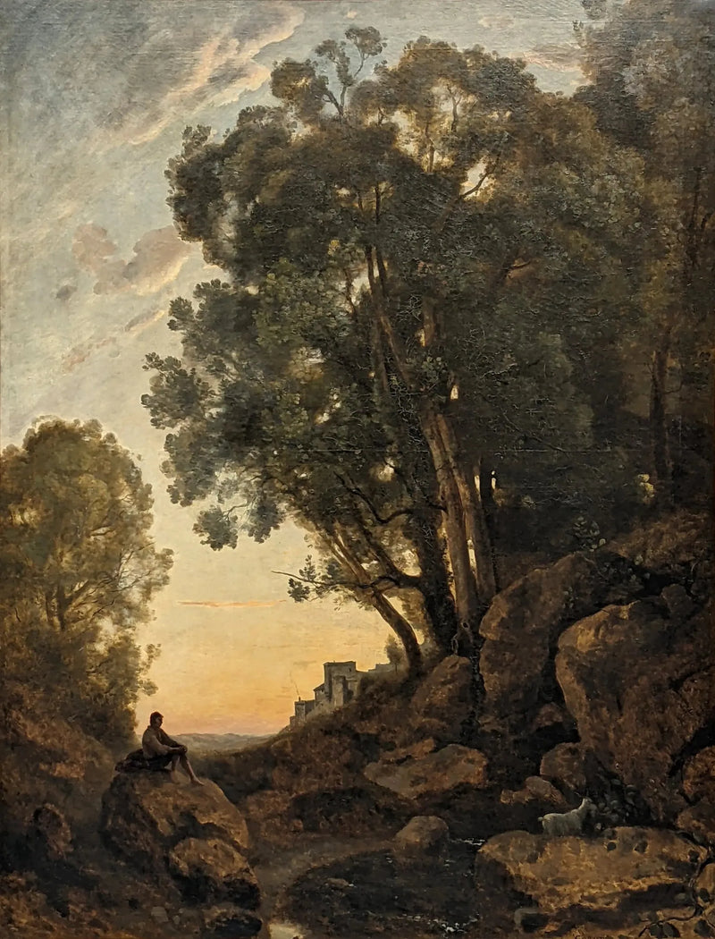 Włochy pasterz. Efekt zachodu słońca - Jean-Baptiste Camille Corot