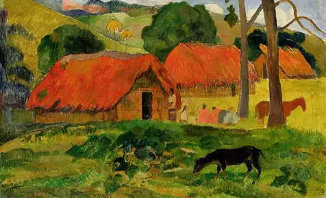 Pies przed chatą, czyli Trzy chaty - Paul Gauguin