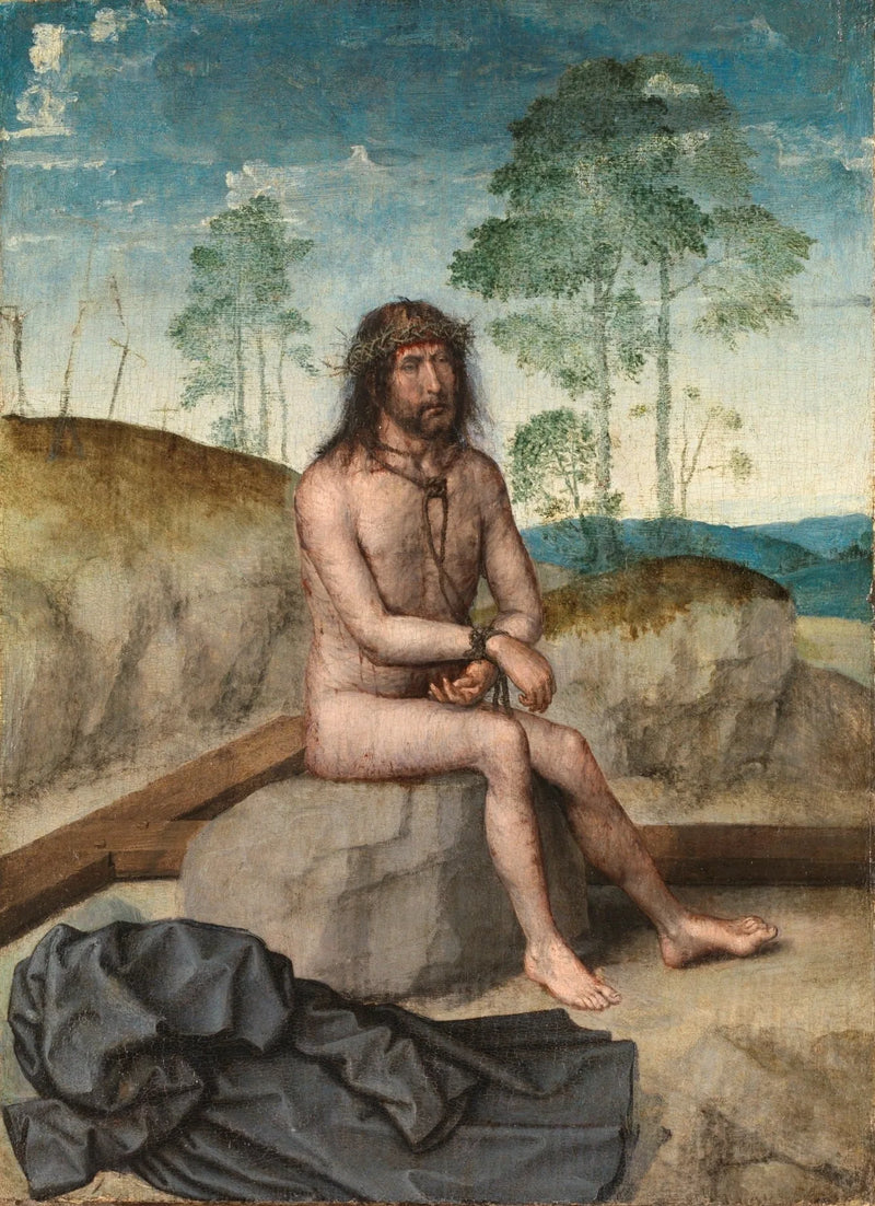 Chrystus siedzący na zimnym kamieniu - Juan de Flandes
