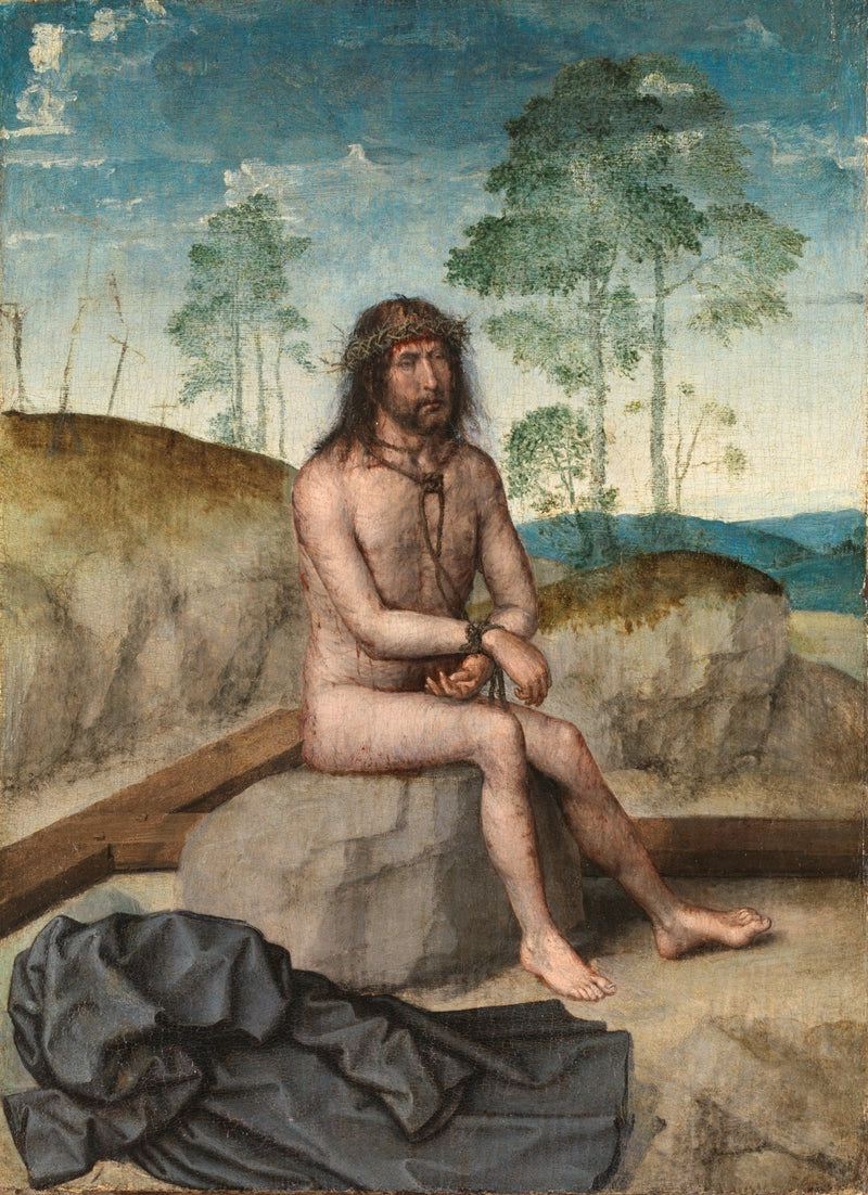 Chrystus siedzący na zimnym kamieniu - Juan de Flandes