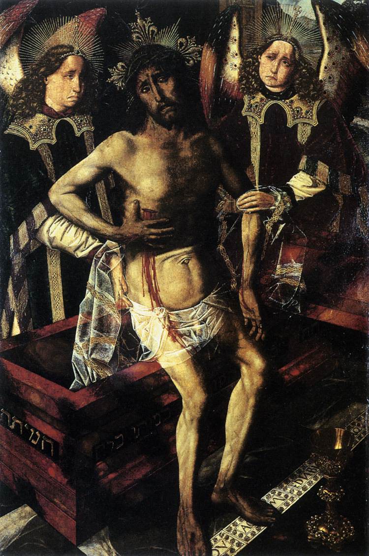 Chrystus w grobie wsparty przez dwóch aniołów - Bartolomé Bermejo
